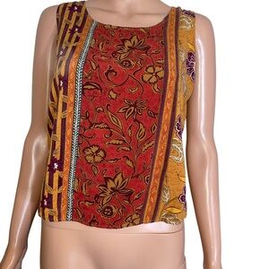 Giorgio Fiorlini Collection floral brown, orange sleeveless blouse SZ M